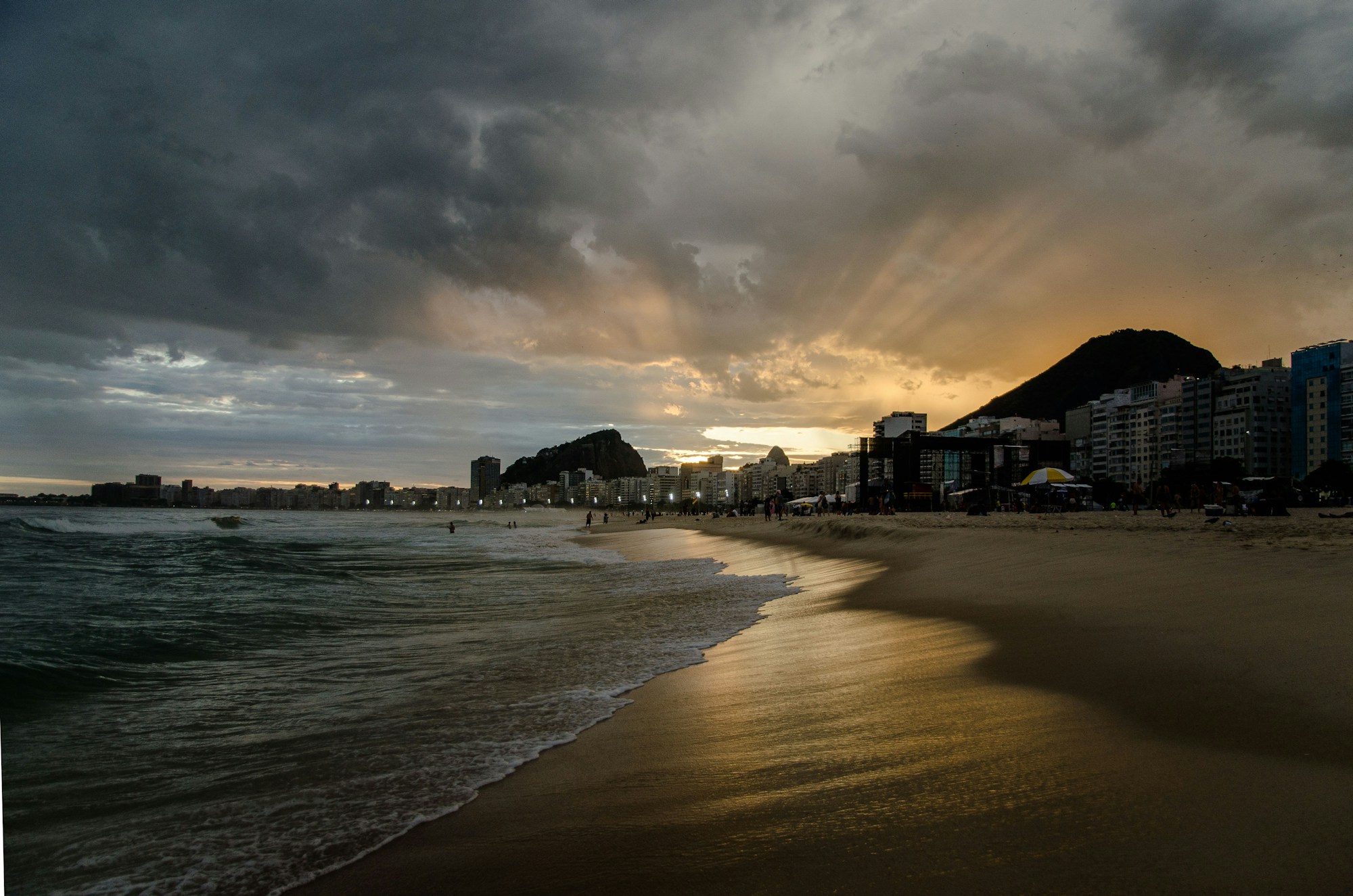 Panoramic view of Rio de Janeiro, Brazil, with the bay and mountains in the background at sunrise