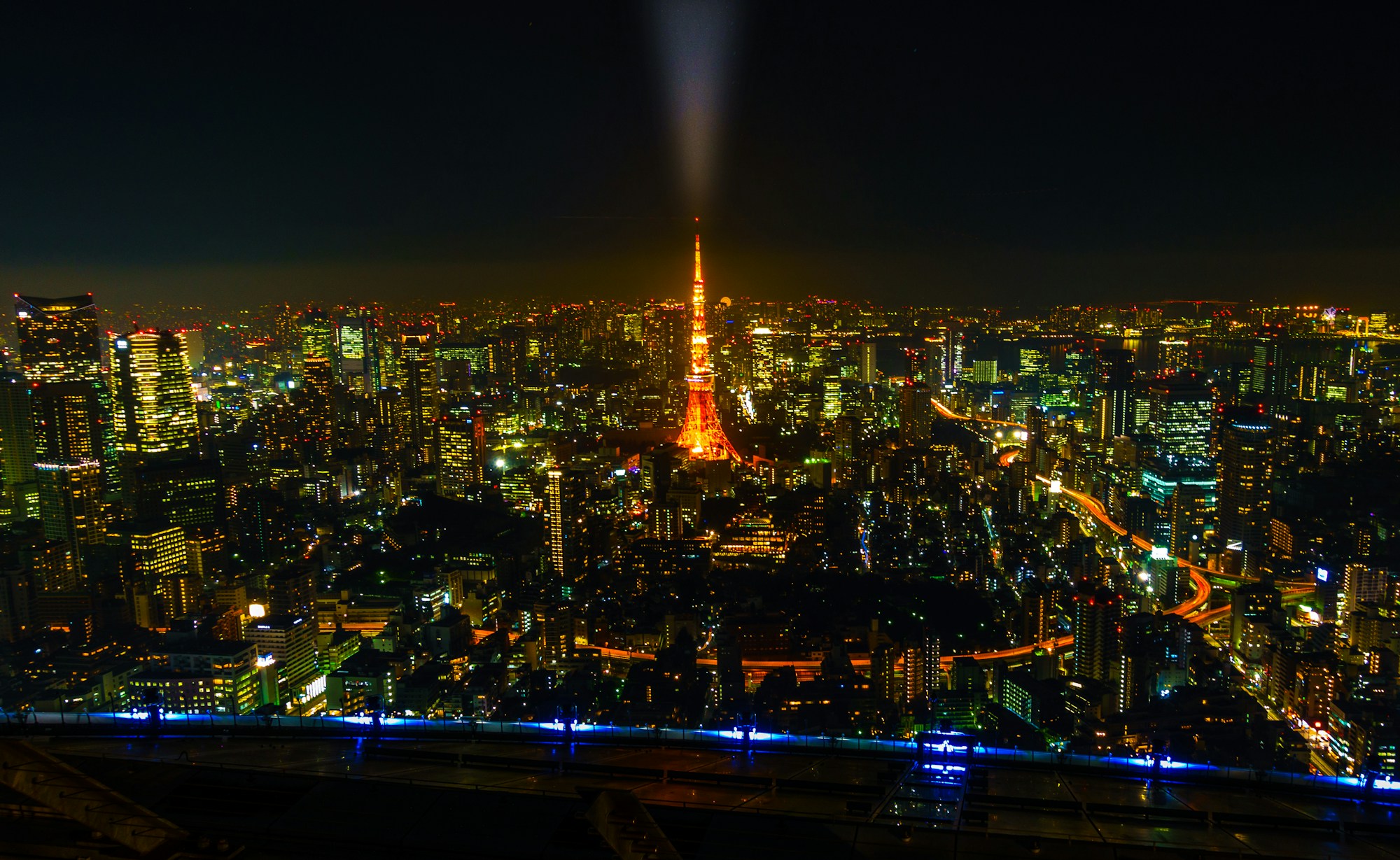 Tokyo's illuminated nighttime skyline, Japan, with the sparkling towers of the megacity