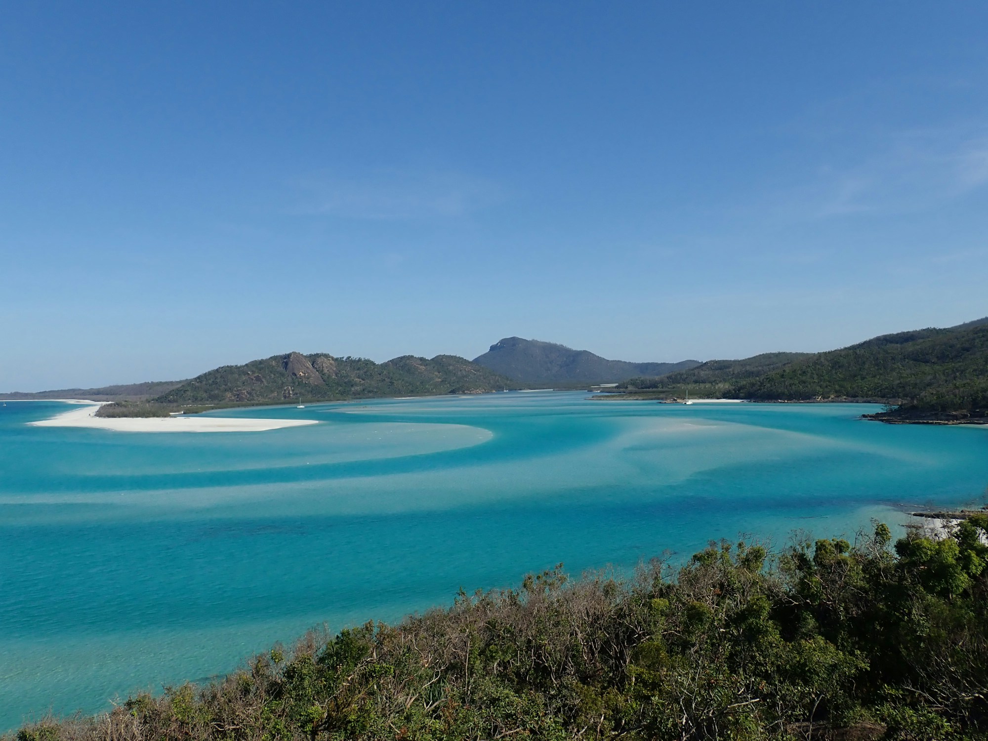 Vue sur Hill Inlet à marée haute depuis le belvédère, Whitehaven Beach, îles Whitsunday, Australie