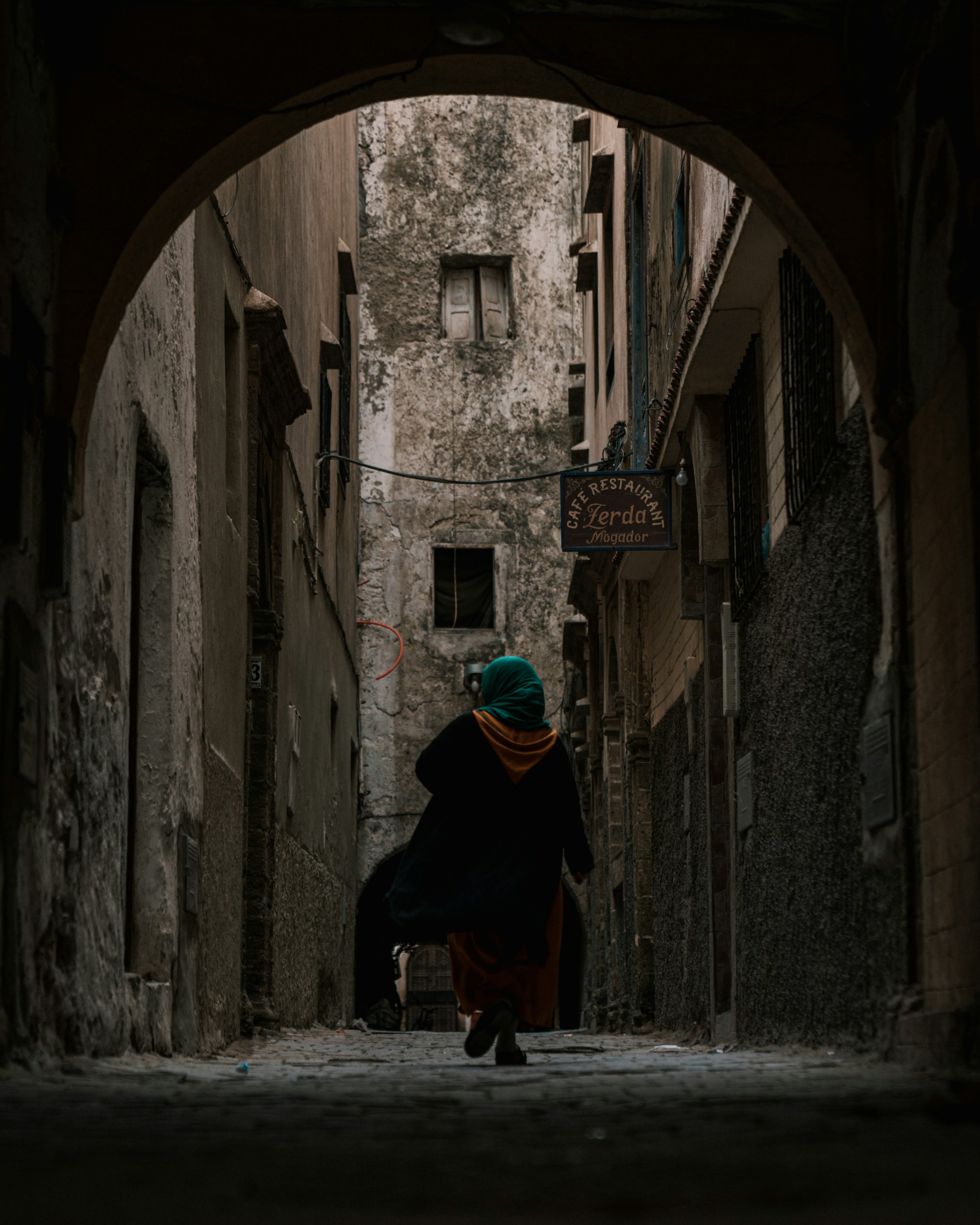 Picturesque alleyway in Essaouira, Morocco with traditional architecture