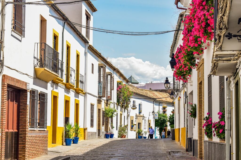 Rue pavée typique du quartier historique de Córdoba en Espagne lors du festival des patios