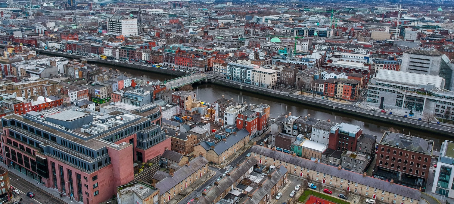 Liffey riverside quays and Georgian architecture in central Dublin