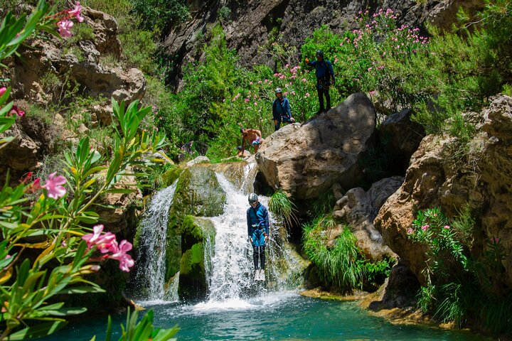 Turquoise canyon of Rio Verde in the Sierra Nevada, canyoning activity from Granada