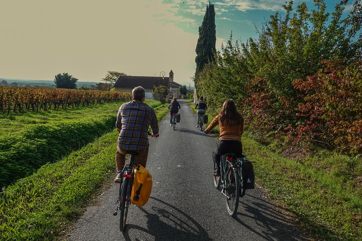Tour e-bike journee complete Saint-Emilion depuis Bordeaux transfert inclus