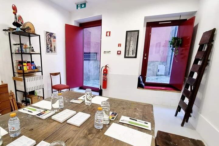 Atelier aquarelle Porto Hugo do Lago artiste local souvenir original