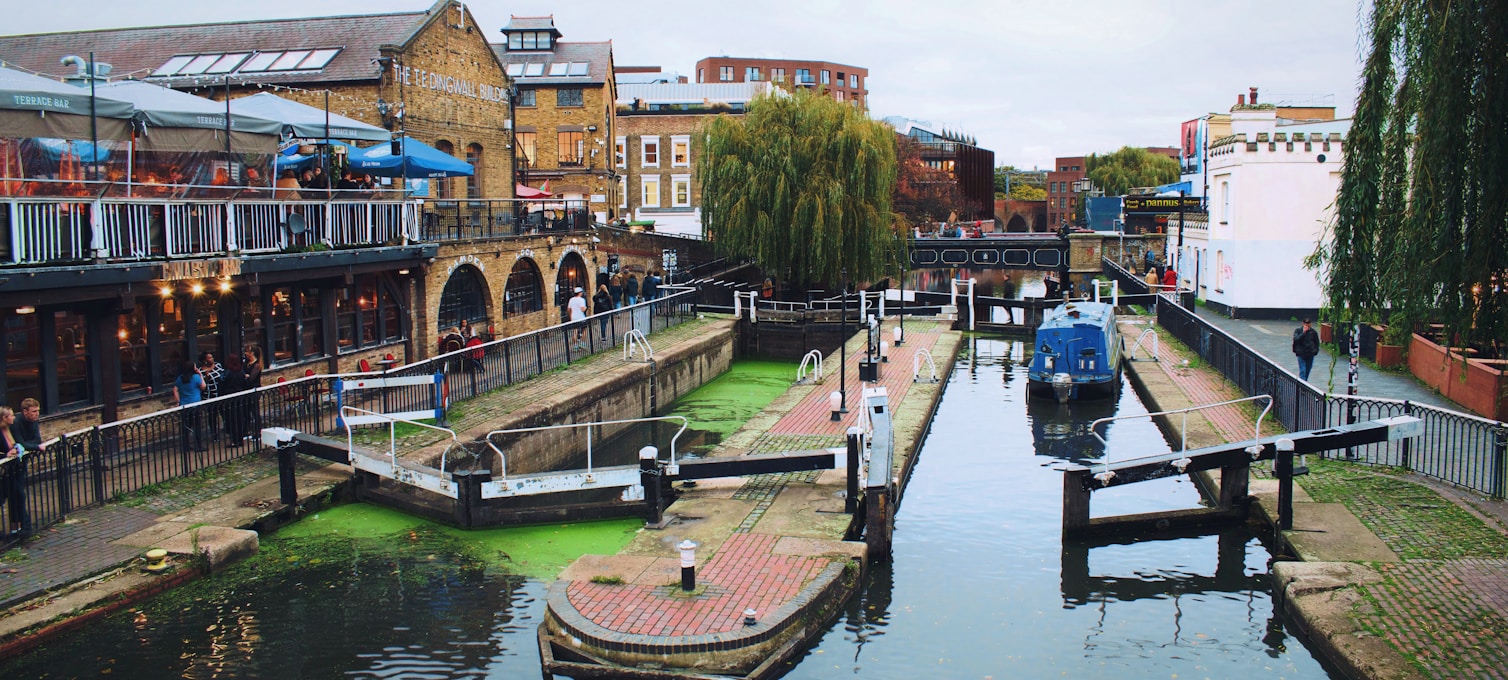 Regent's Canal in Camden Town with the markets in the background