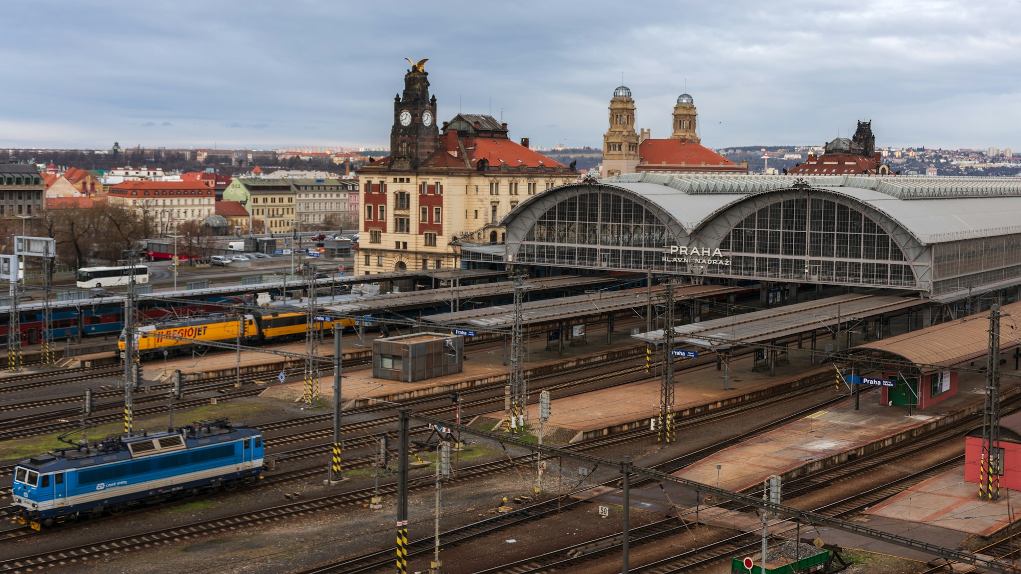Central European railway platform — reaching Trenčín by train