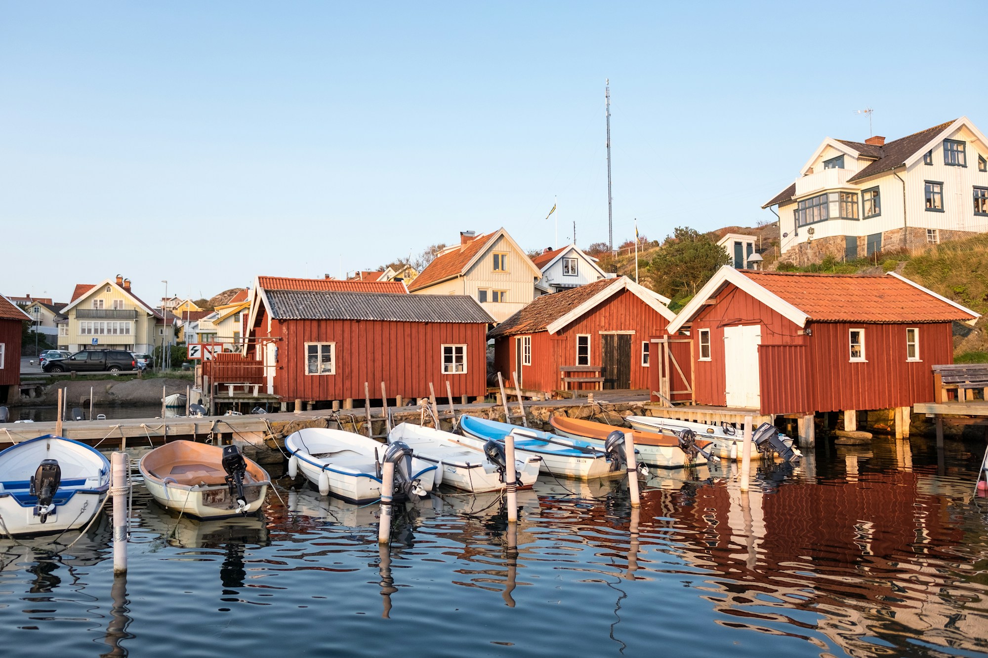 Swedish coastal village on the shores of the Kattegat Sea in summer, Scania coastline