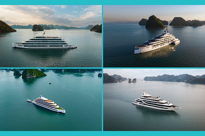 Nacht-an-Bord-Kreuzfahrt in der Halong Bay mit Sonnenuntergang über den Karsten