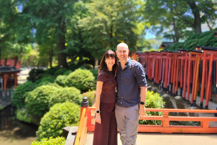 Guide and participants on a walking tour through Yanaka's backstreets, Tokyo