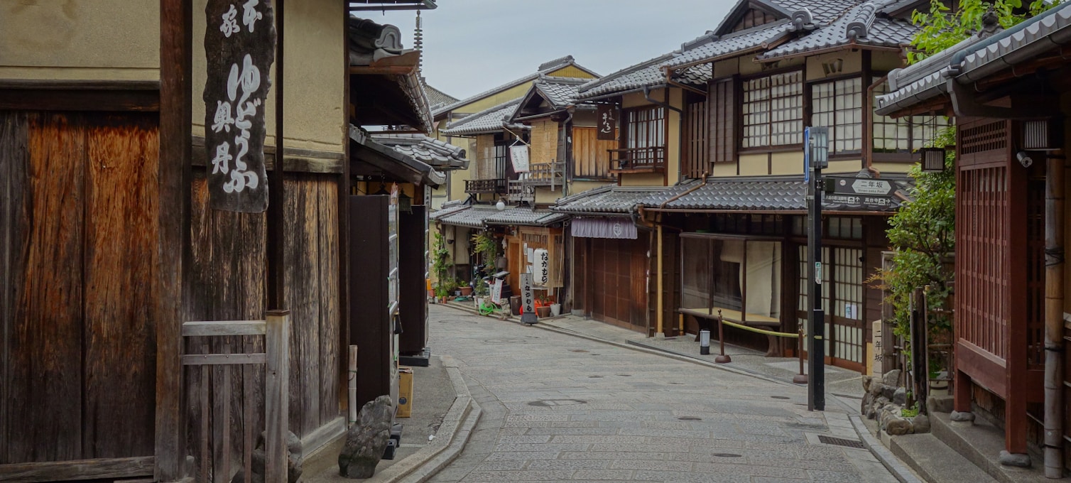 Traditional alley in old Tokyo, wooden houses and lanterns