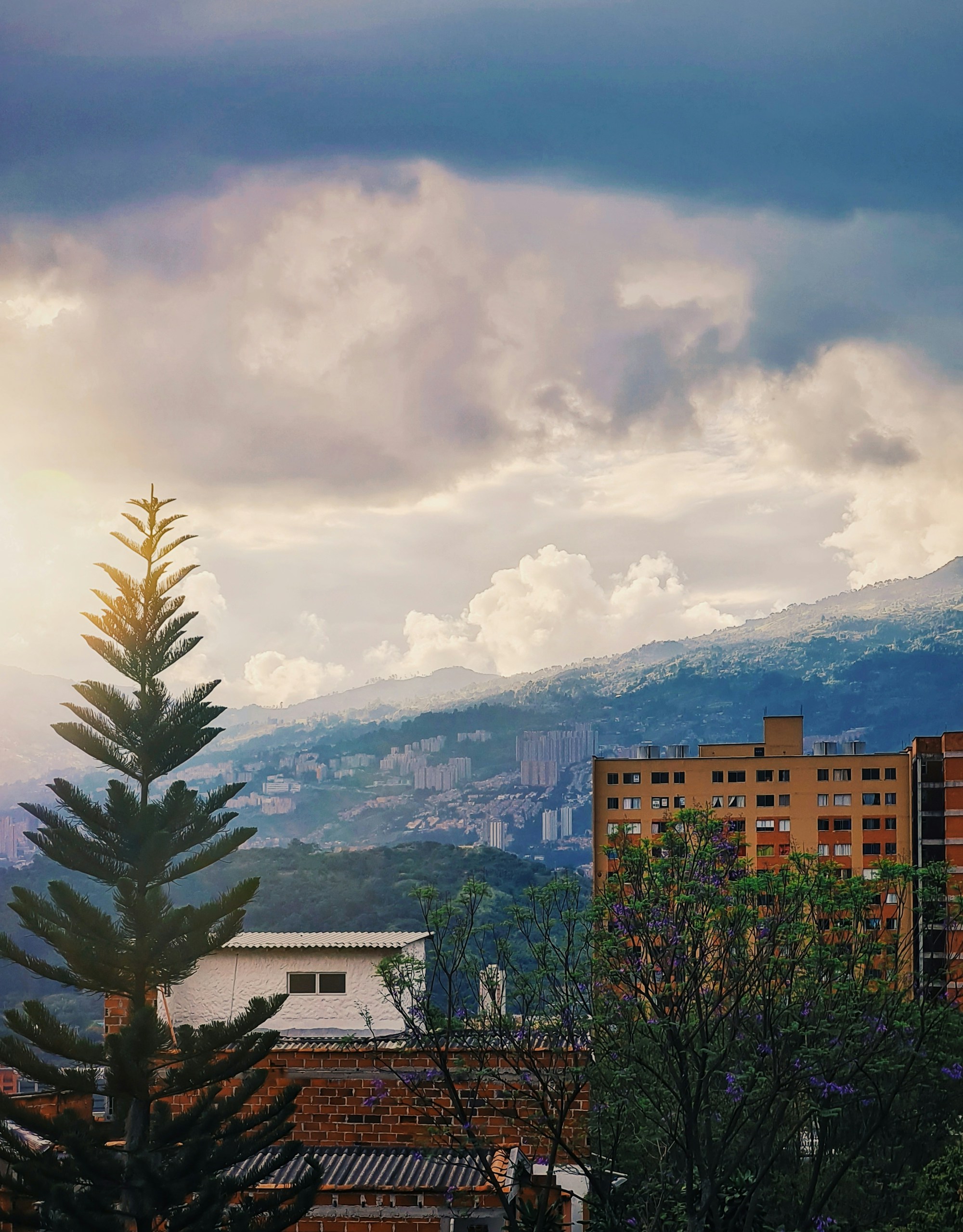 Panoramic view of Medellín, the City of Eternal Spring, surrounded by the Antioquia mountains during the Feria de las Flores