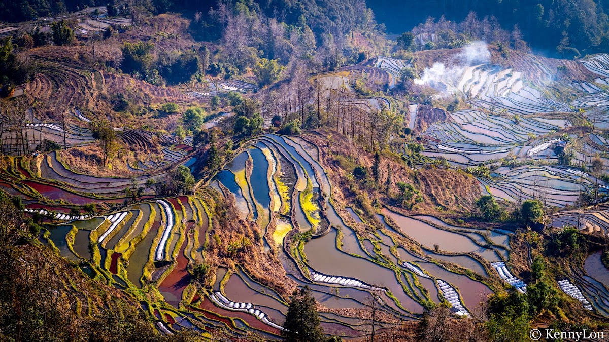 Belvédère de Laohuzui, coucher de soleil – Belvédère de Laohuzui, rizières de Yuanyang, Honghe, Yunnan, Chine (photo 1)