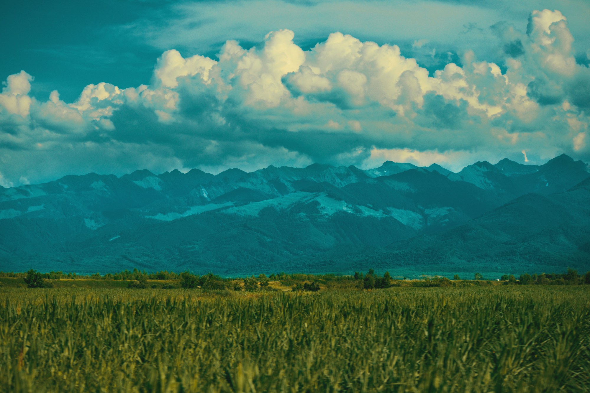 Transylvanian landscape with rolling green hills and traditional villages