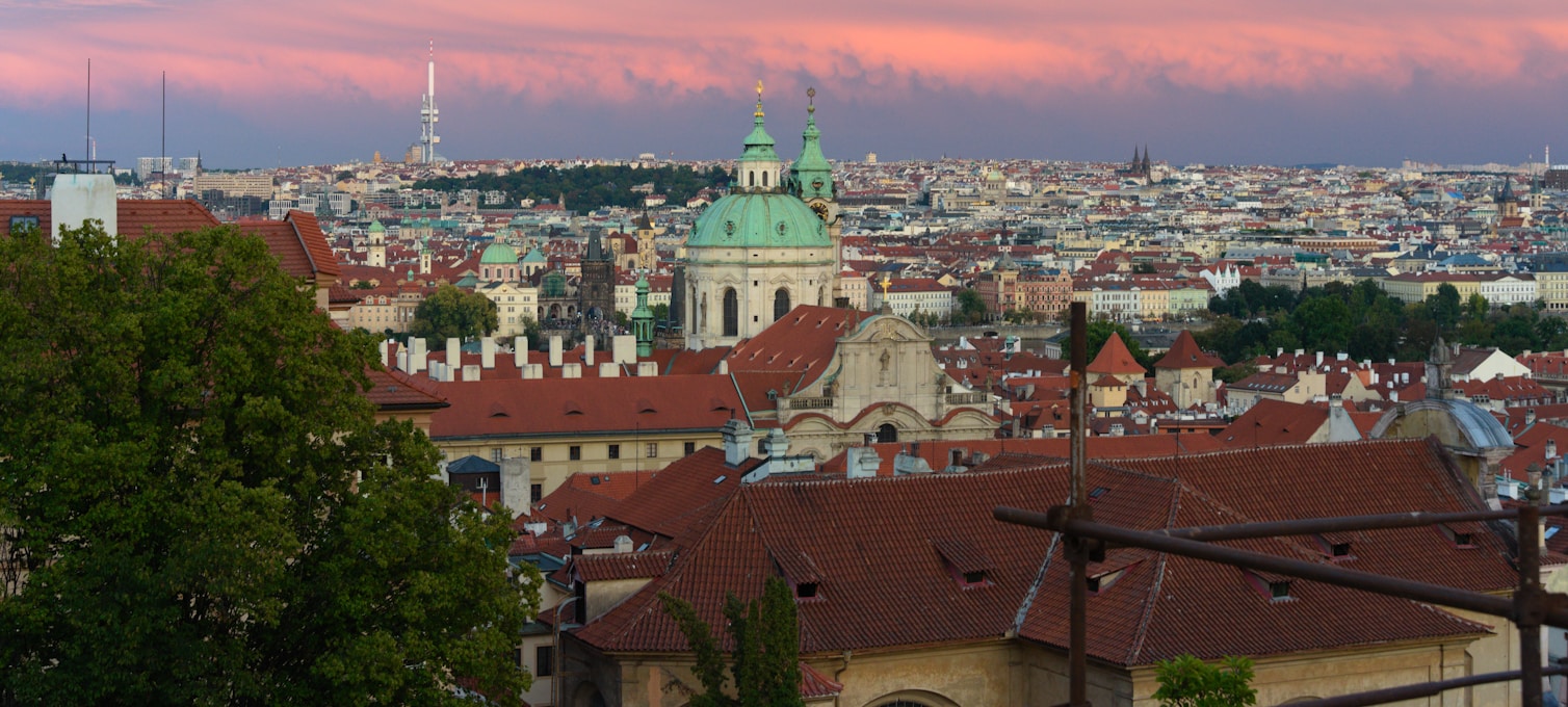 Red rooftops and the baroque dome of St. Nicholas Church in Malá Strana