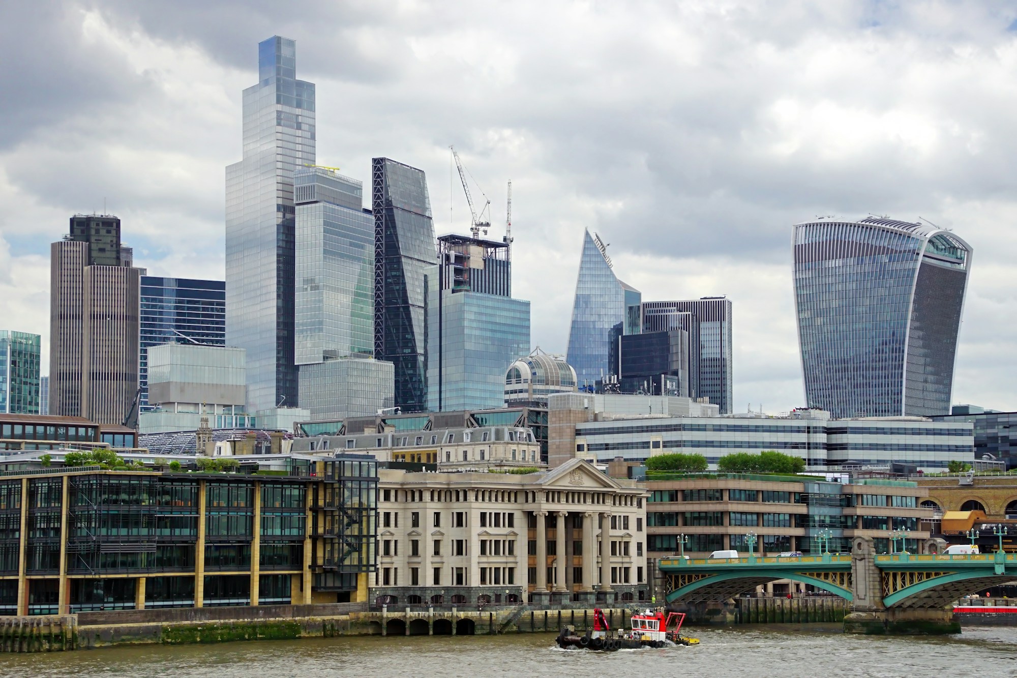 Skyline of the City of London's financial district along the Thames