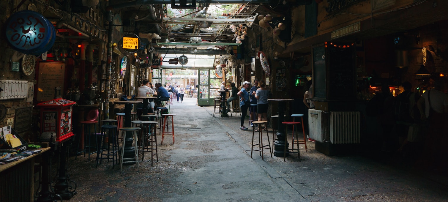 Courtyard of a ruin bar in Budapest's Jewish Quarter