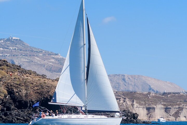 Private 44-foot sailing yacht off the coast of Santorini