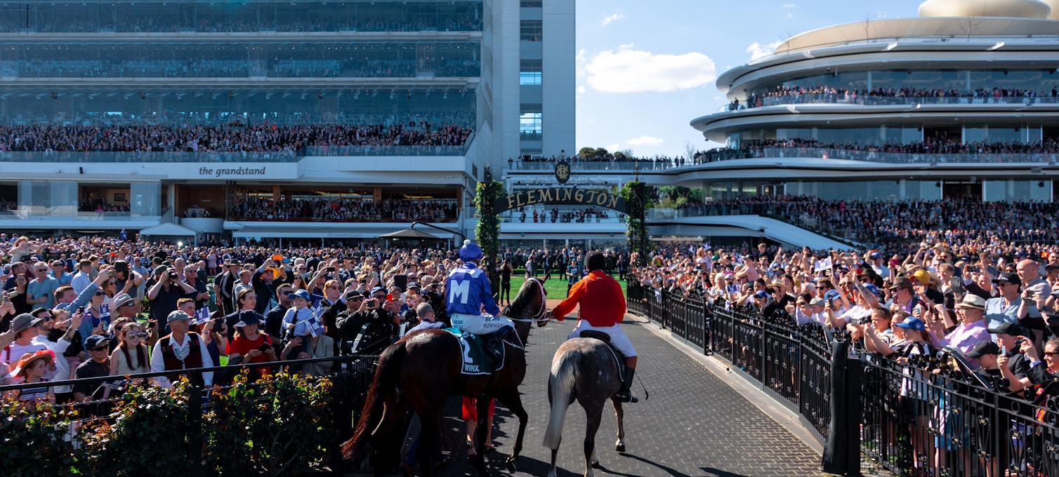 Grandstands at Meydan Racecourse in Dubai during a race evening
