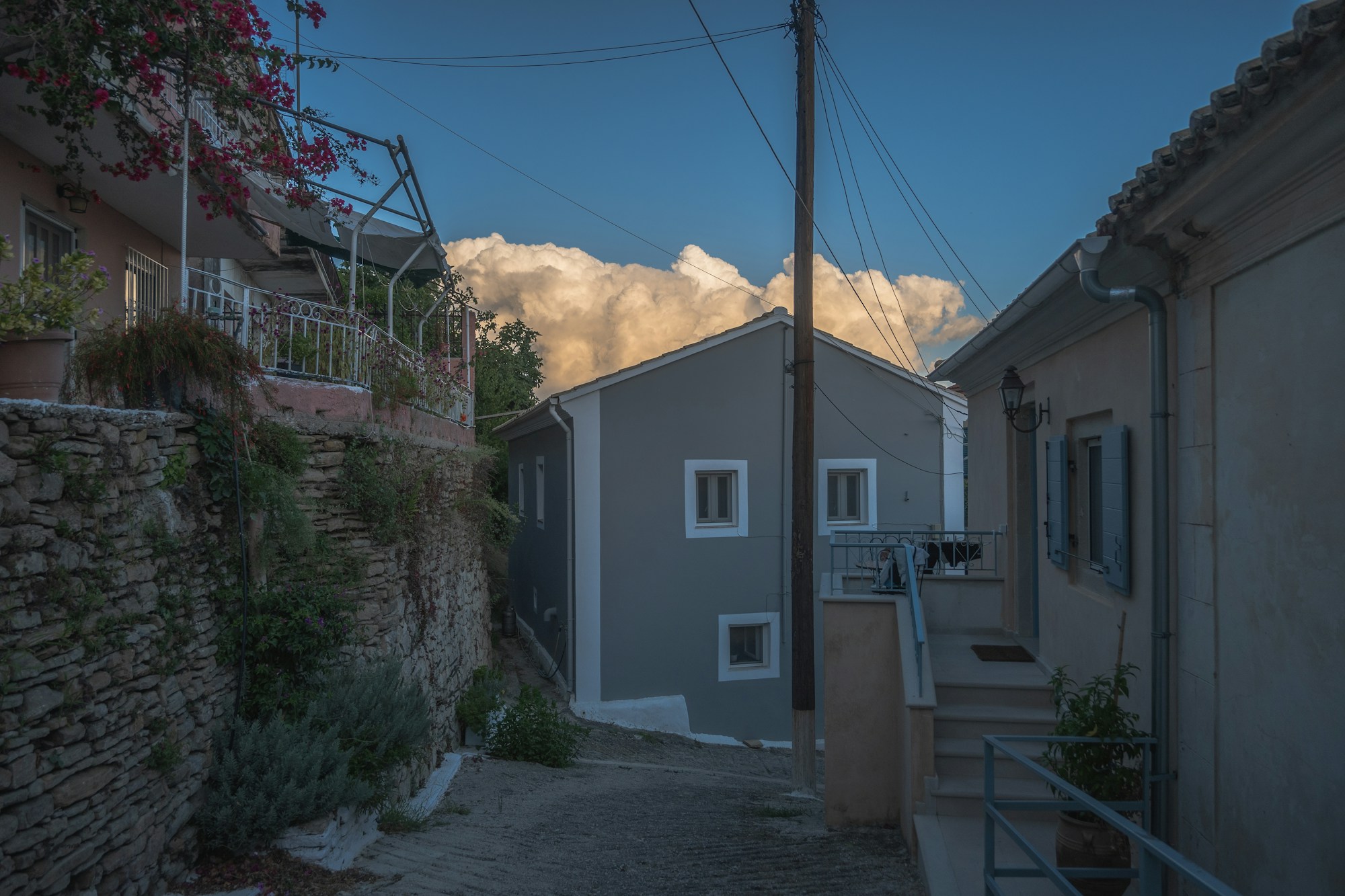 Old town alley in Corfu, Ionian Greek island, out of season