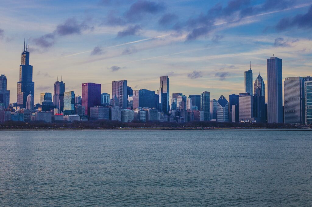 Skyline de Chicago aux couleurs de l'automne, ville hôte du marathon