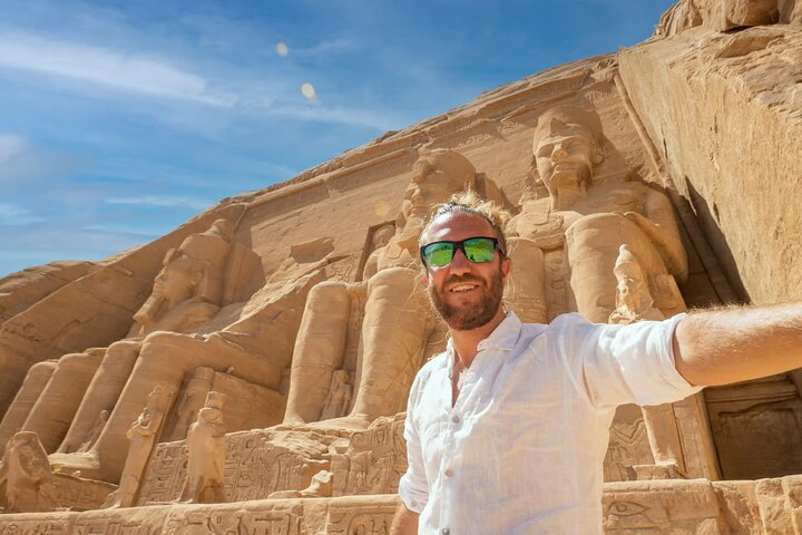 Facade of the Great Temple of Abu Simbel with its four colossi of Ramesses II