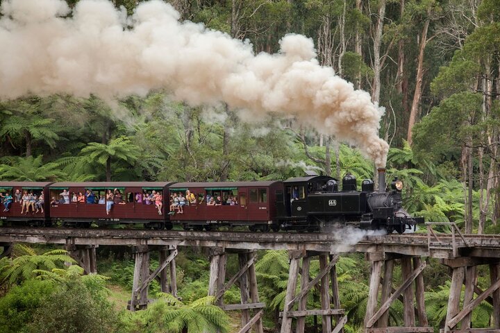Historic Puffing Billy steam train crossing the Dandenong Ranges