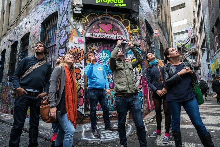 Street art laneway in central Melbourne during a walking tour