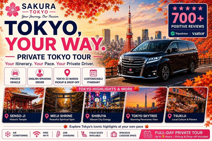 Zweisprachiger Fahrer und klimatisiertes Privatfahrzeug für eine individuelle Tour durch Tokio