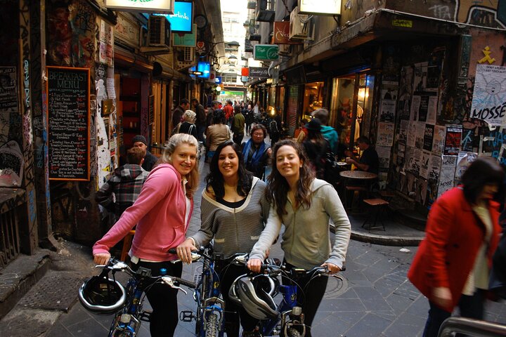 Cyclists on a guided tour in central Melbourne