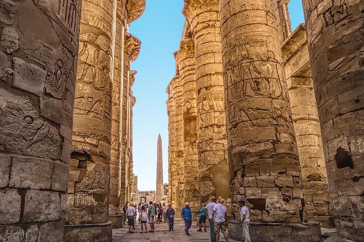 Monumental columns of the hypostyle hall of Karnak Temple in Luxor