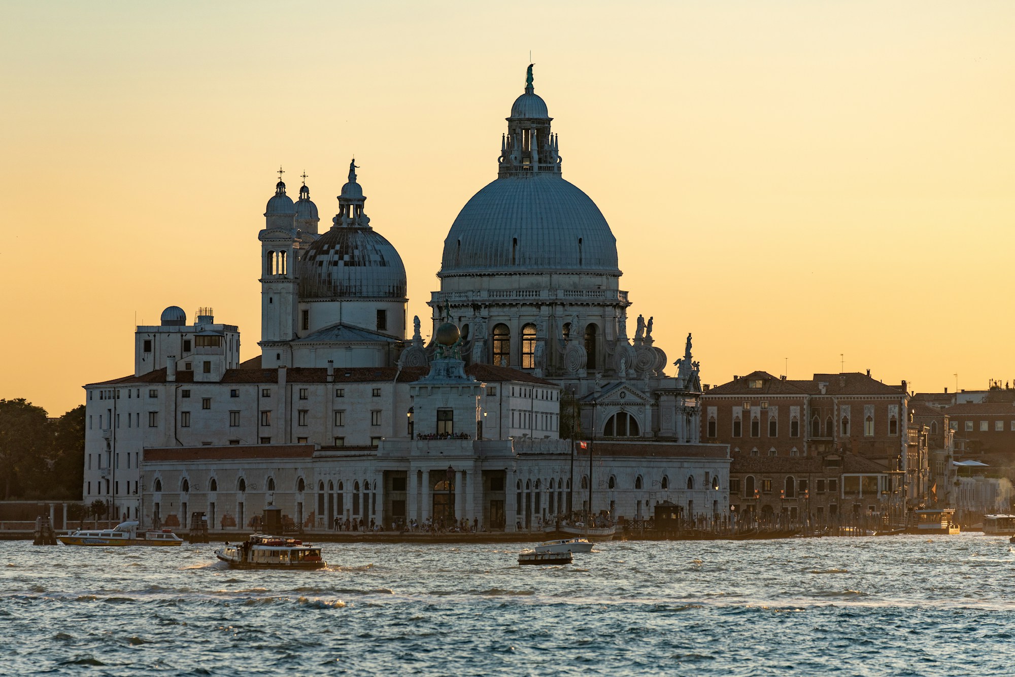 Basilica of Santa Maria della Salute in Venice, seen from the Grand Canal at sunset