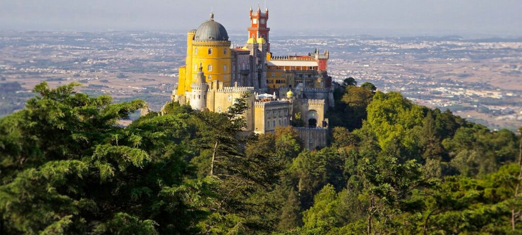 Pena Palace in Sintra, with its painted towers rising above the forest