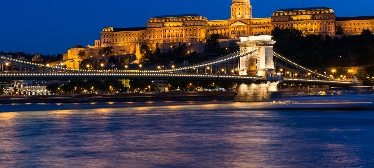 The Danube and Budapest's monuments at night