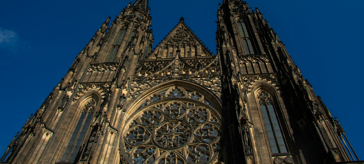 Gothic facade of St. Vitus Cathedral at Prague Castle