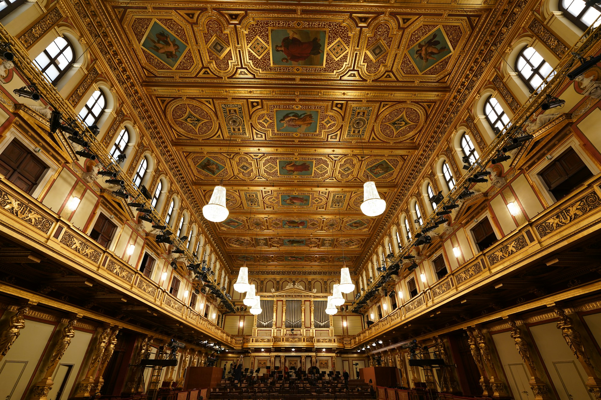 The gilded concert hall of the Musikverein in Vienna, before a symphony concert