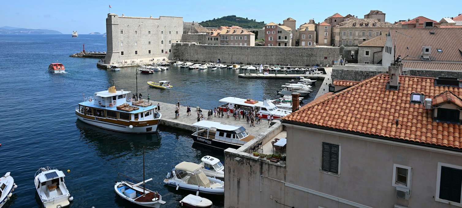 Dubrovnik old port with moored boats