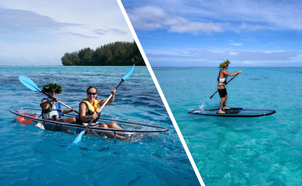 Kayak transparent vers les motu de Tiahura et Fareone – Parc de la plage publique de Tiahura, Moorea, Polynésie française (photo 1)
