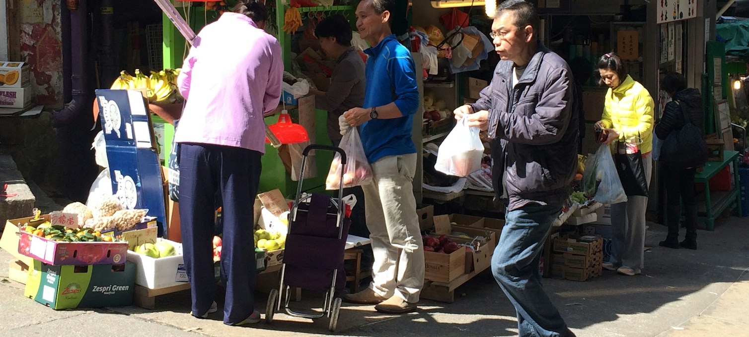 Shopping street in Hong Kong at the end of the day