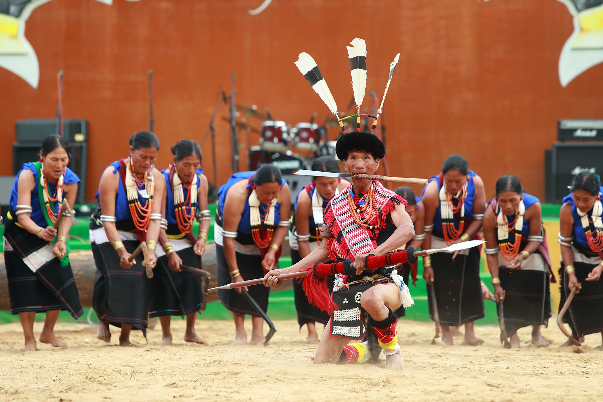 Group of dancers in traditional Naga costume