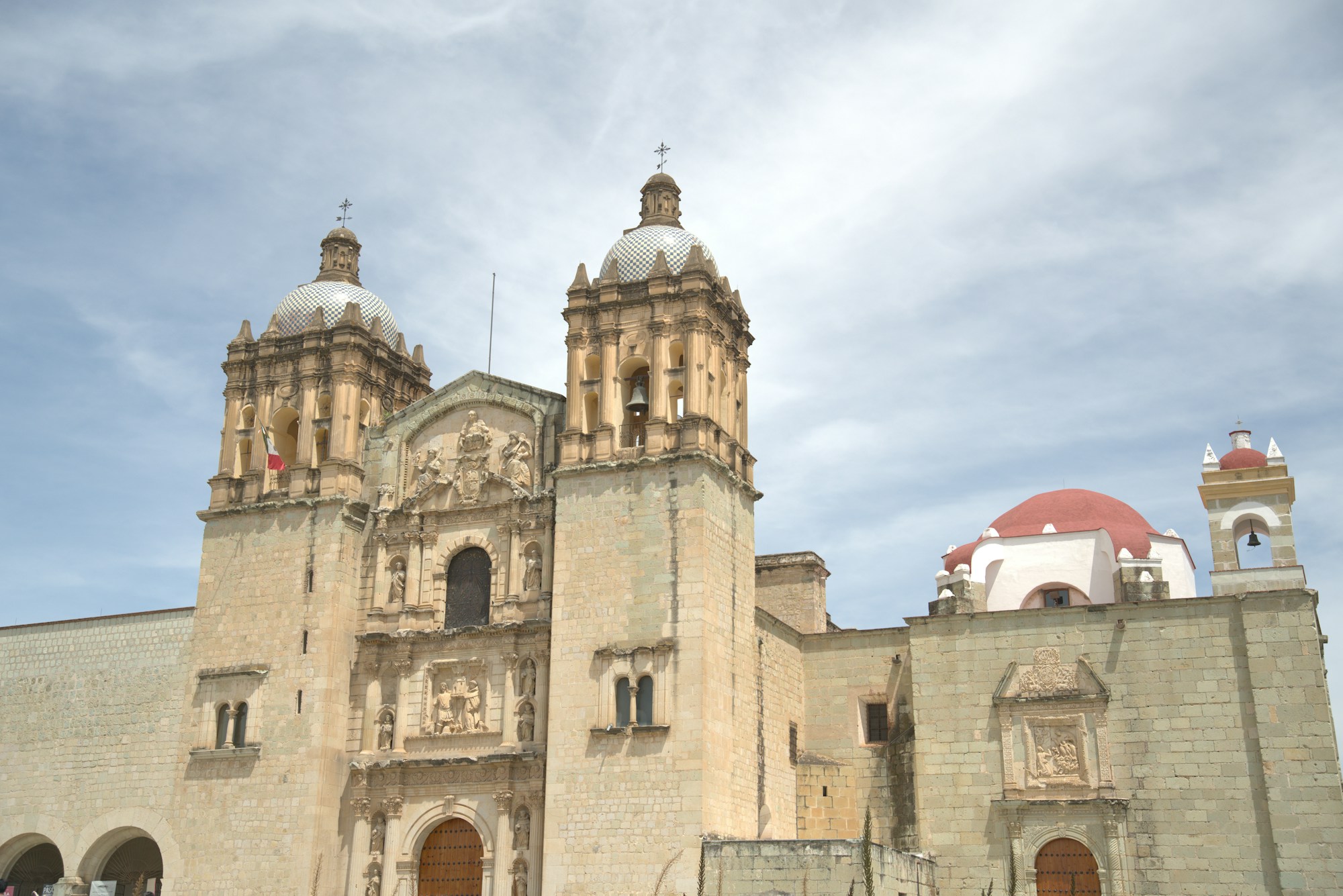 Facade of the Santo Domingo de Guzmán church in Oaxaca, with its two bell towers