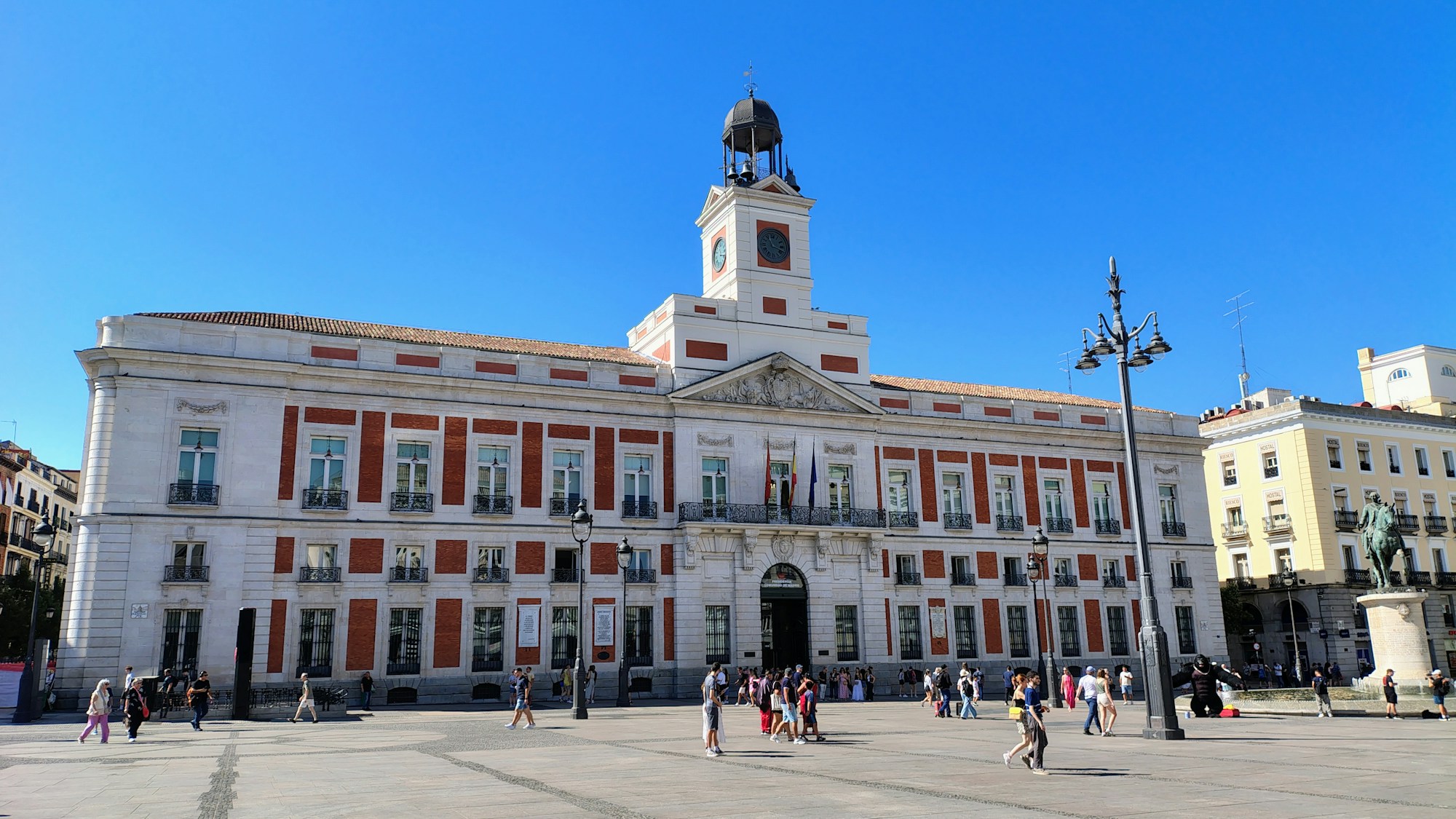 Puerta del Sol in Madrid, with the façade of the Real Casa de Correos and its clock