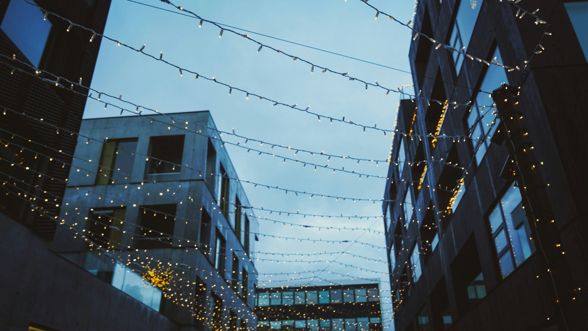 Luci natalizie sopra una strada di Reykjavík