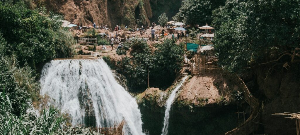 Water falling over rock terraces at Ouzoud