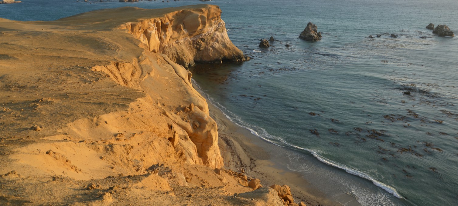 Sand dunes meeting the Pacific coast near Paracas, Peru