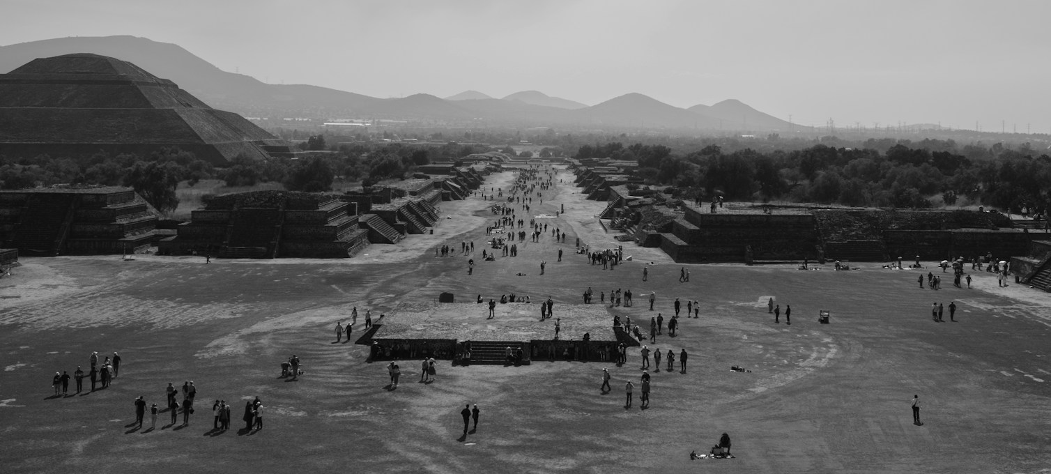 The Avenue of the Dead at Teotihuacan, lined with ancient platforms