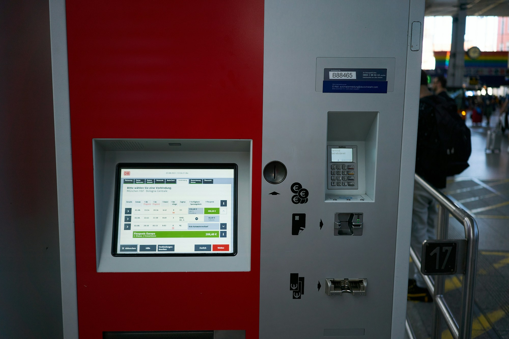 Ticket machine in a station, with no staff at the counter