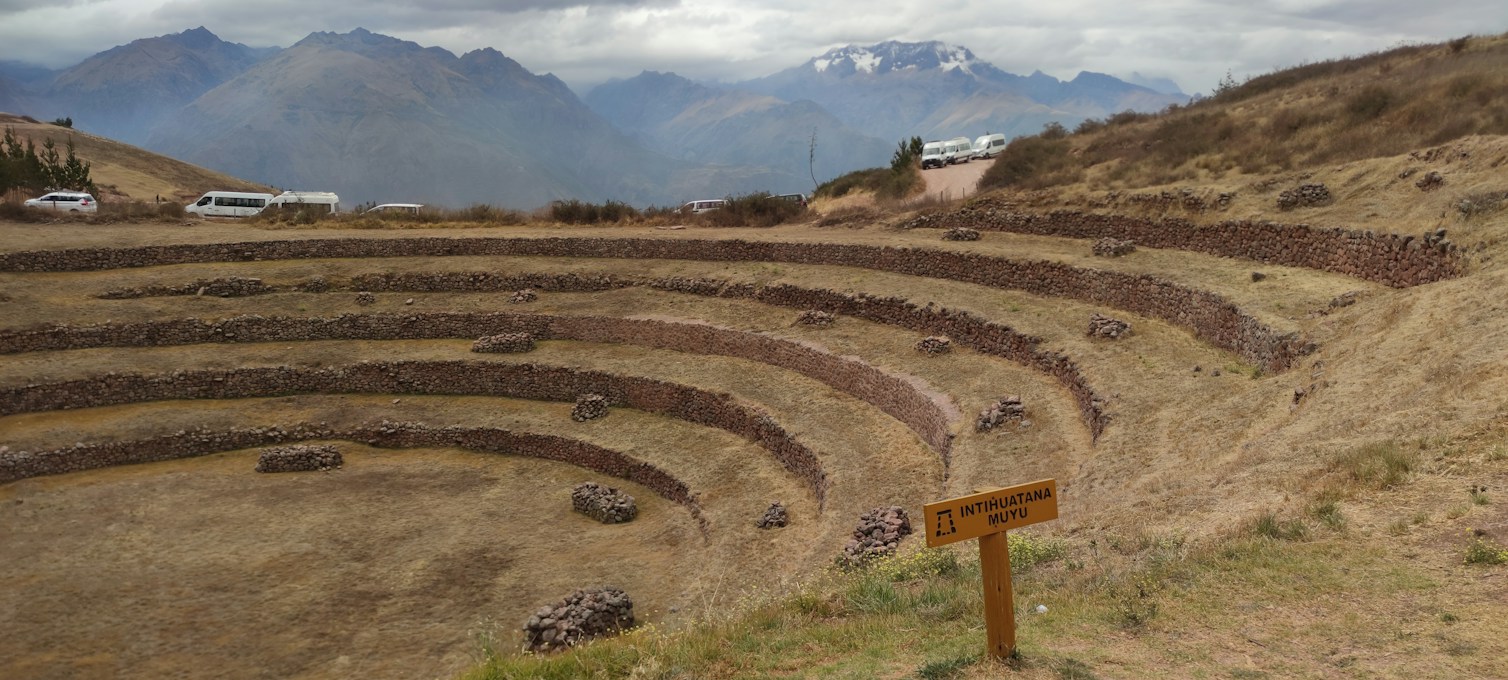 Inca farming terraces above the Sacred Valley, near Cusco