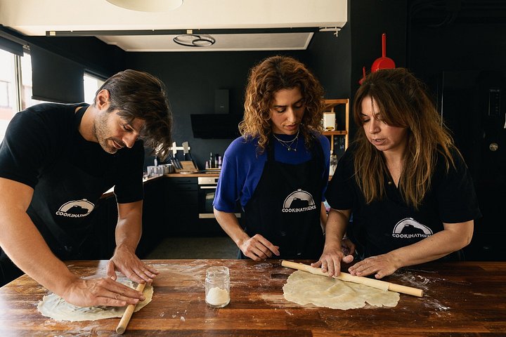Small-group Greek cooking class in a studio in central Athens