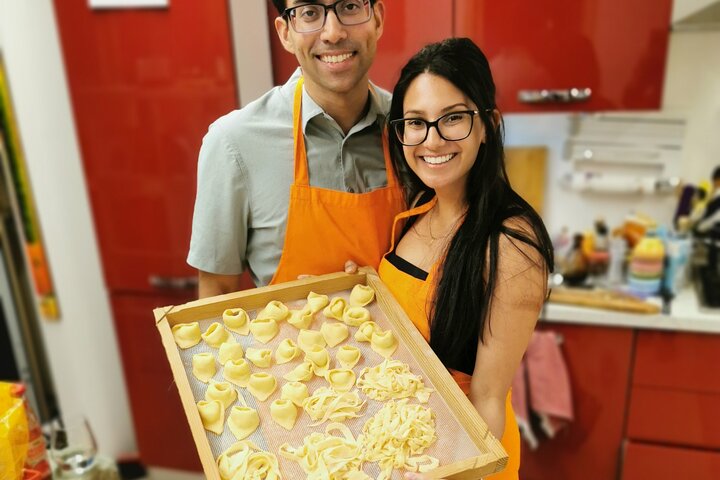 Fresh pasta worked by hand on a kitchen worktop